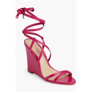 $128 MSRP - Schutz Deonne Ankle Wrap Strappy Wedge Sandal Pink - Sz 6.5 - NWOB